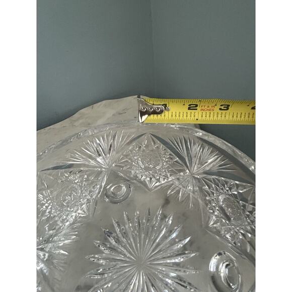 Vintage Crystal 3 Footed Cut Glass Bowl Pinwheel Star of David Home Decor Dish - Picture 11 of 16